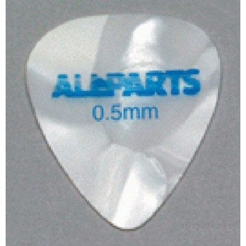 Celluloid plectrums (10) met Allparts logo dun 0.5mm wit pearloid