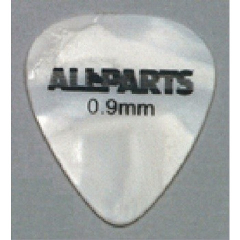 Celluloid plectrums (10) met Allparts logo heavy 0.9mm wit pearloid