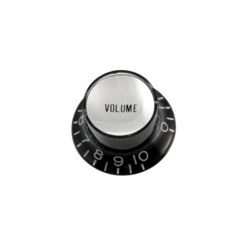 Volume knop zwart met reflecterende zilveren cap